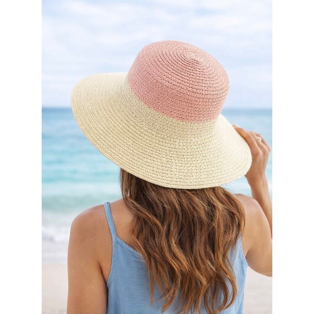 Magid Sun Hat Womens OSFA 100% Paper Wide Brim Floppy Boho Pink Top